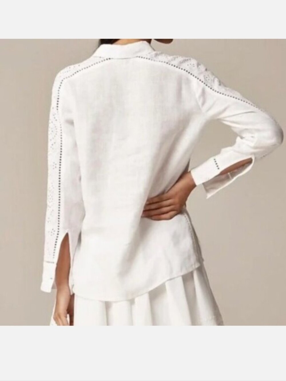J.Crew Garcon Classic Shirt Women Eyelet Linen White - Size 0 - Picture 10 of 14